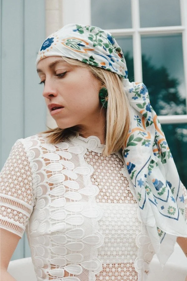 Foulard Secret garden blanc coton – Image 4