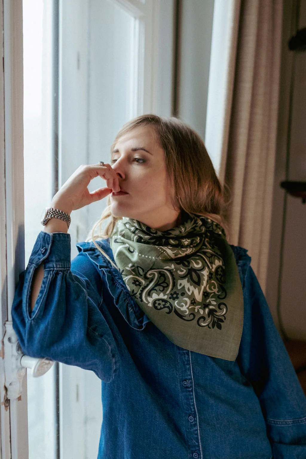 Foulard bandana kaki coton – Image 4
